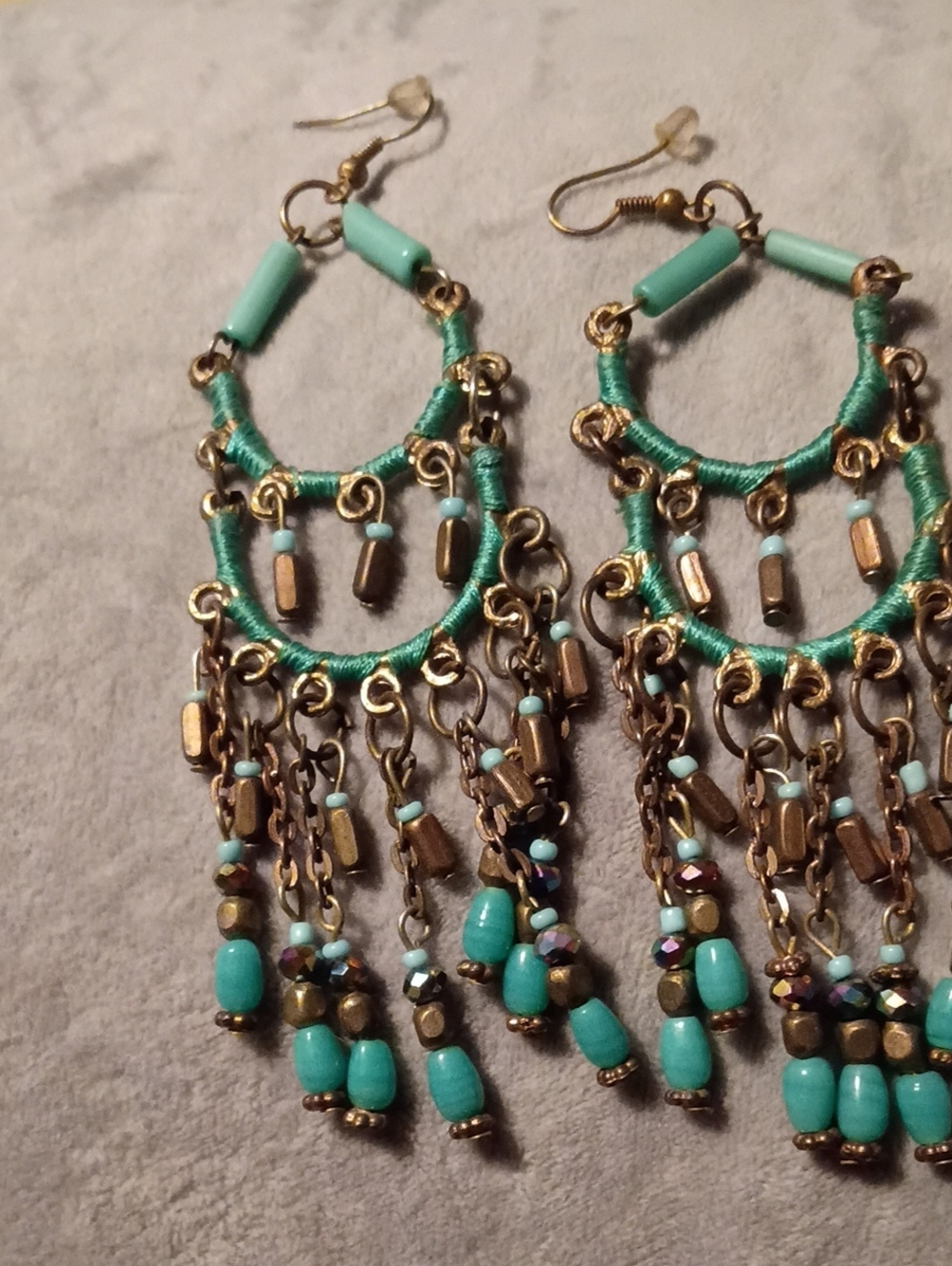 Turquoise Beaded Fringe Hoop Earrings - Women Jewelry